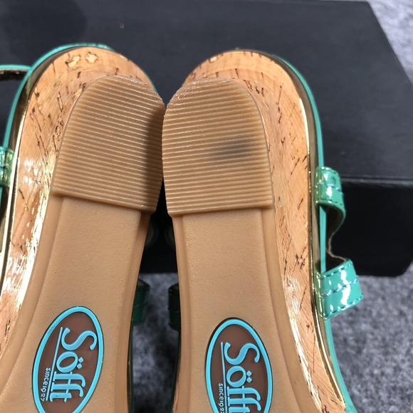 Sofft Sandals Womens Size 7 M Green Patent Leather Wedge Slingback Comfort Shoes - Picture 15 of 16